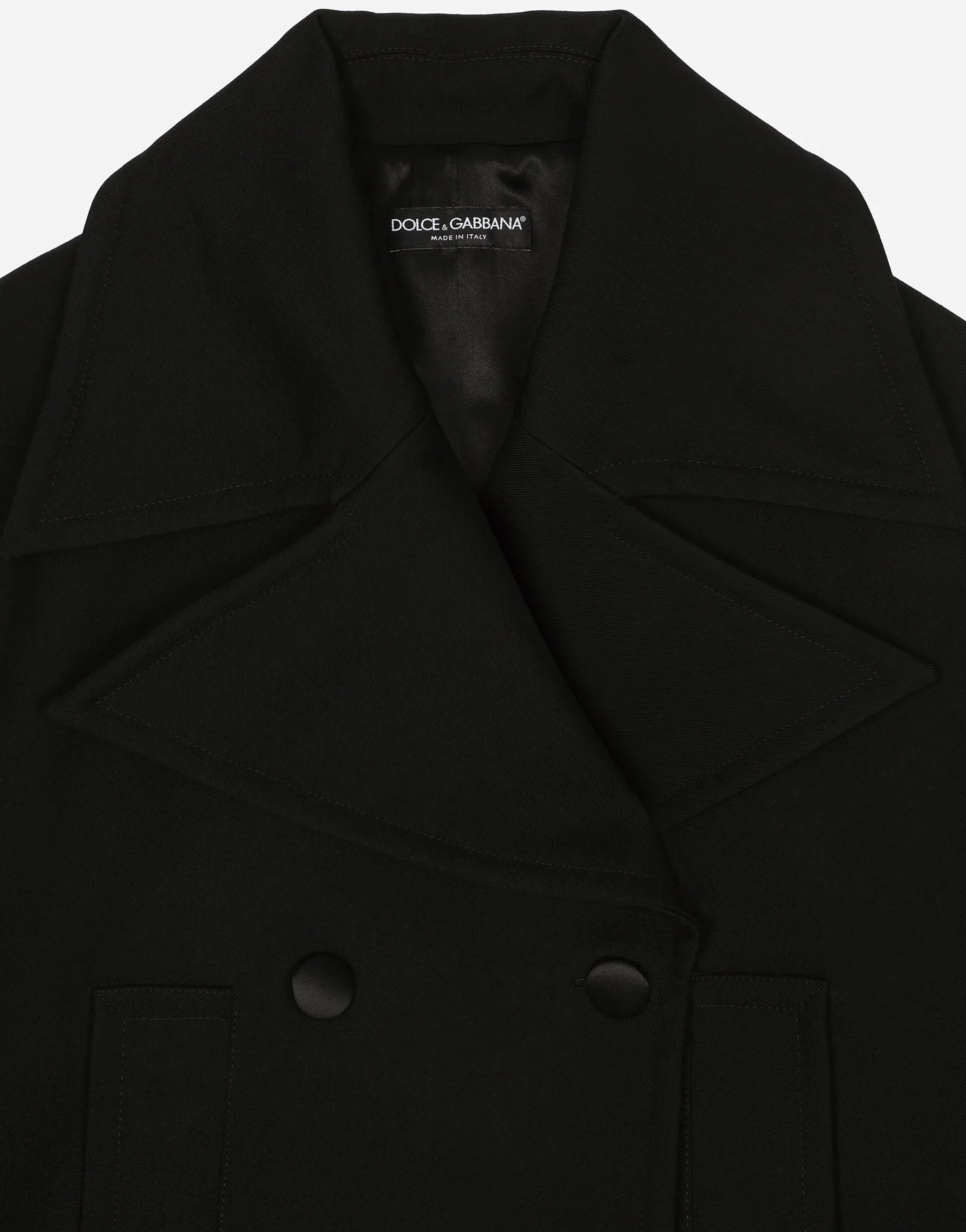Short oversize wool gabardine jacket