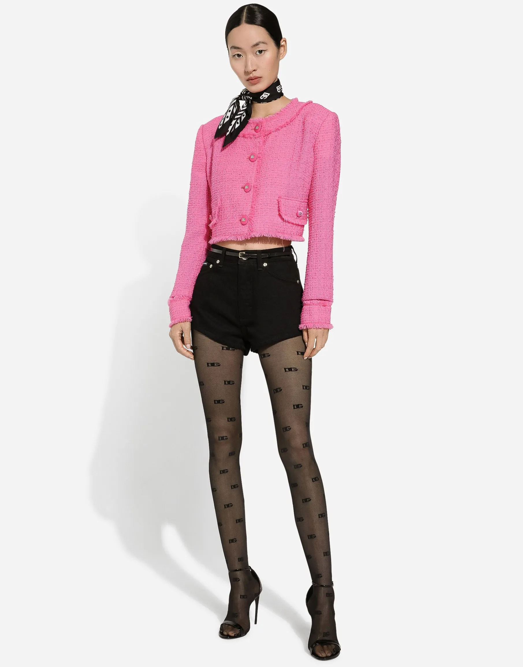 Short raschel tweed jacket