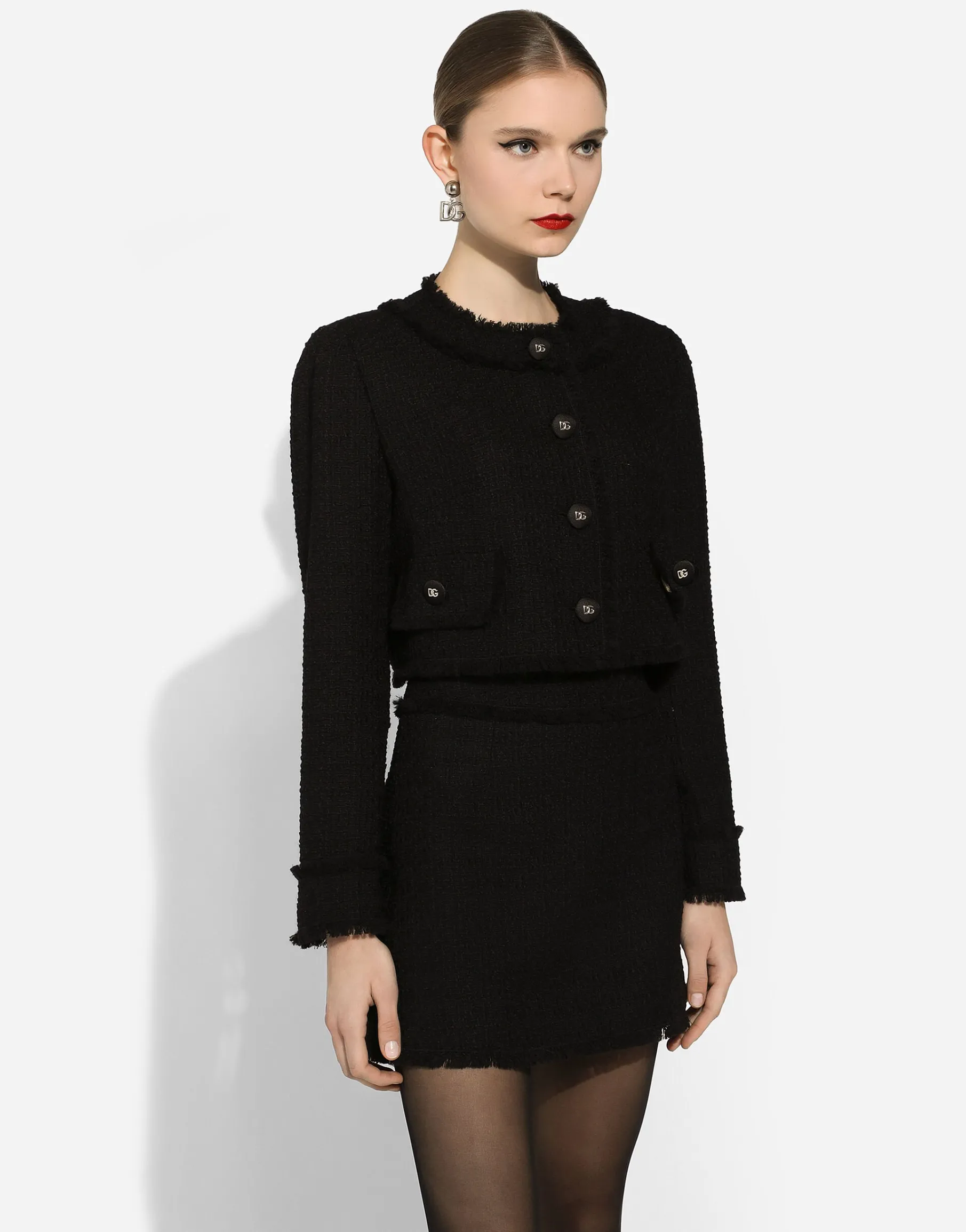 Short raschel tweed jacket