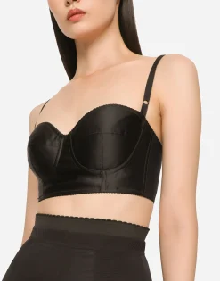 Short satin and marquisette corset