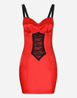 Short satin dress with lace details