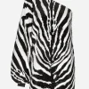 Short sequined one-shoulder dress with zebra print