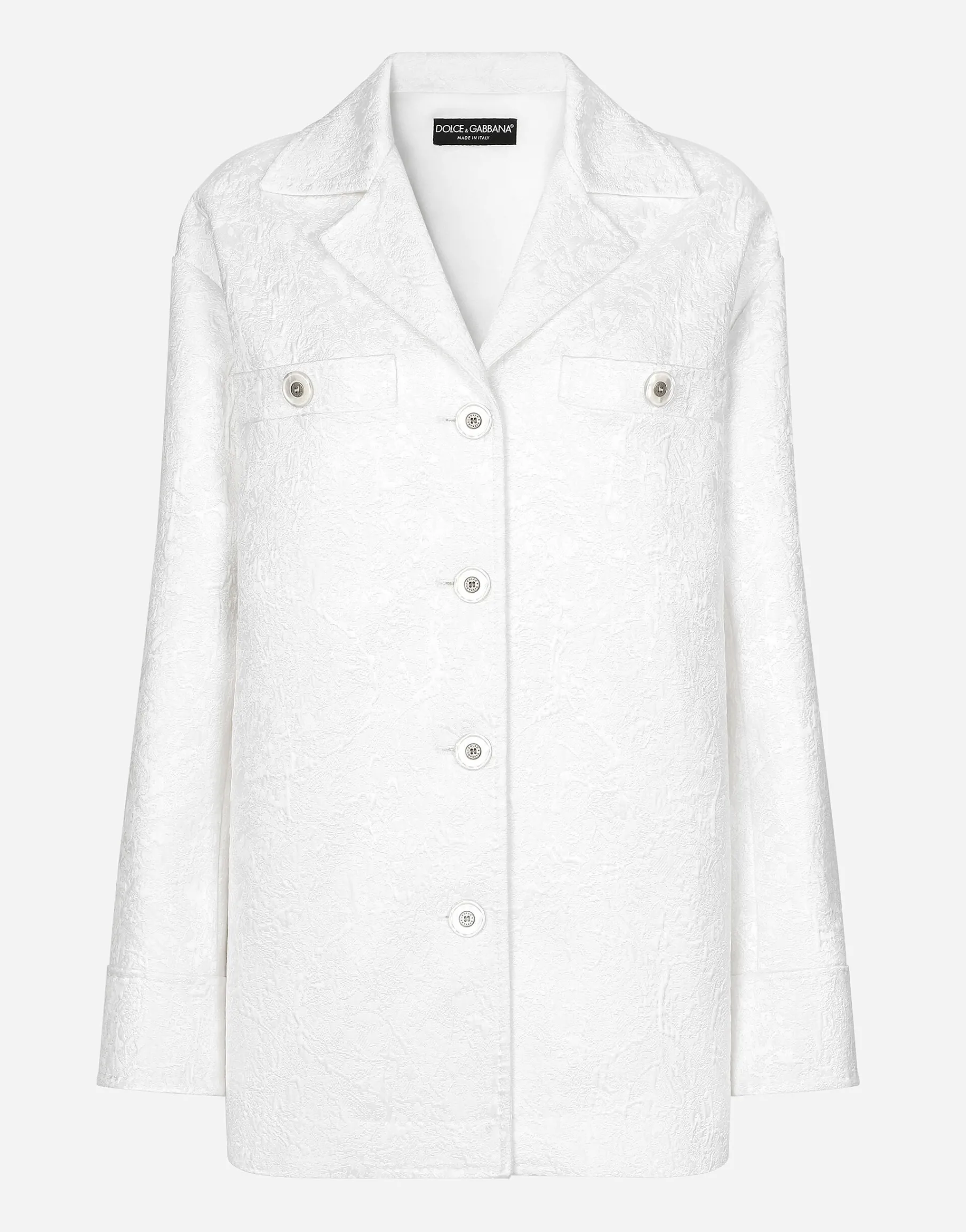 Short single-breasted brocade coat