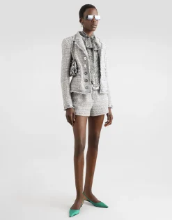 Short single-breasted lamé bouclé jacket