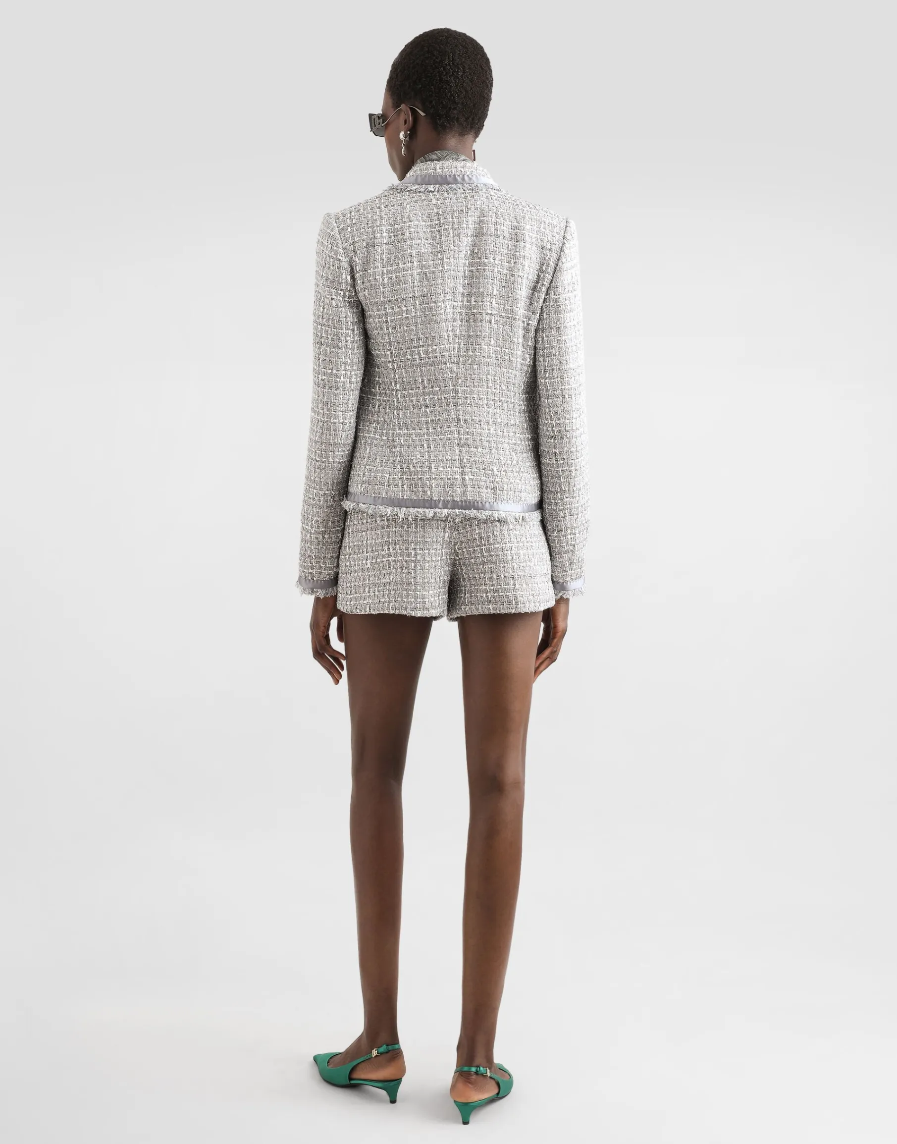 Short single-breasted lamé bouclé jacket
