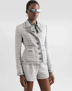 Short single-breasted lamé bouclé jacket