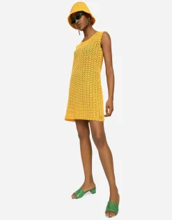 Short sleeveless crochet dress