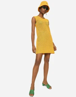 Short sleeveless crochet dress