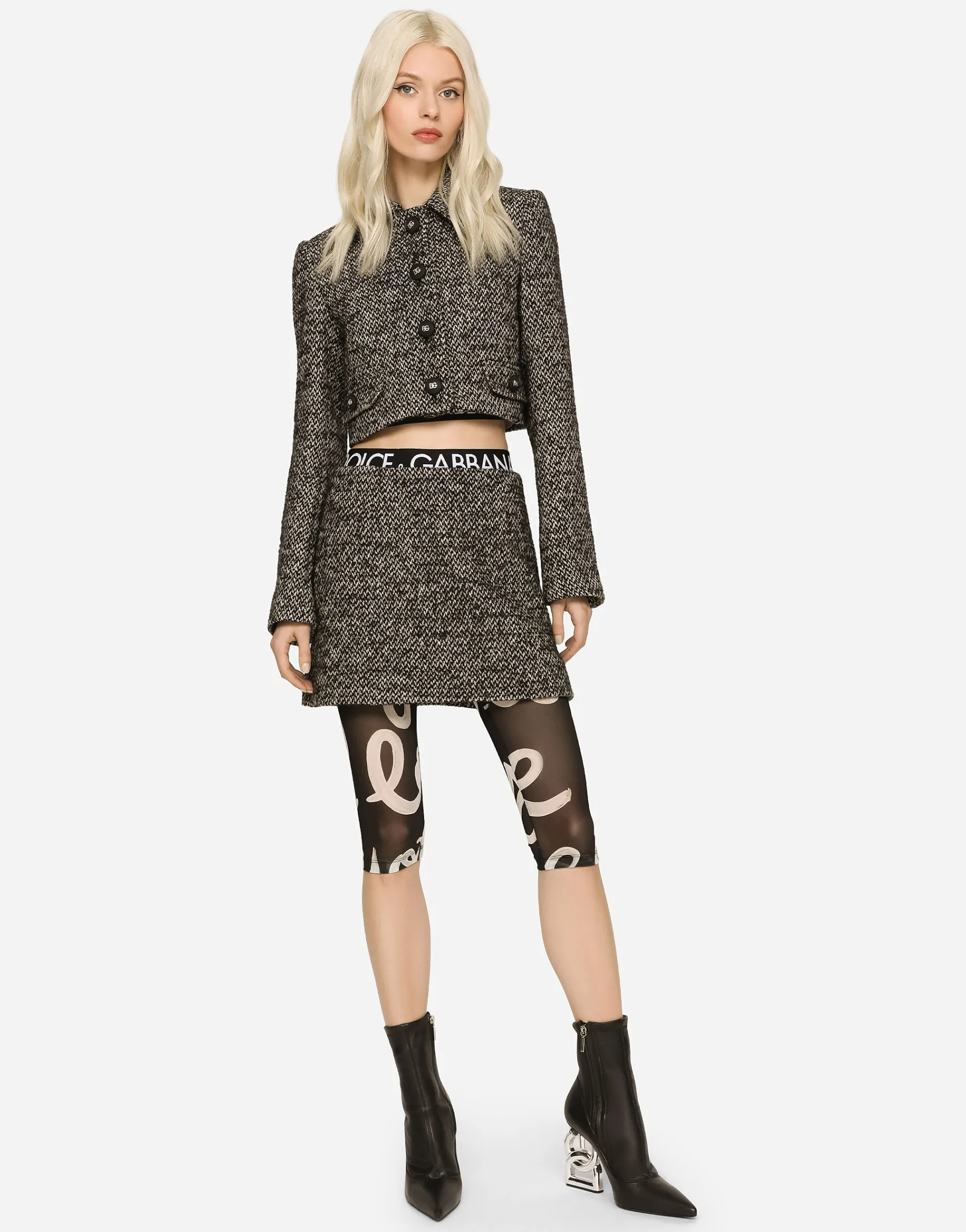 Short speckled tweed skirt