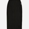 Short straight-cut pinstripe wool skirt
