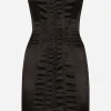 Short strapless satin dress