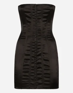 Short strapless satin dress