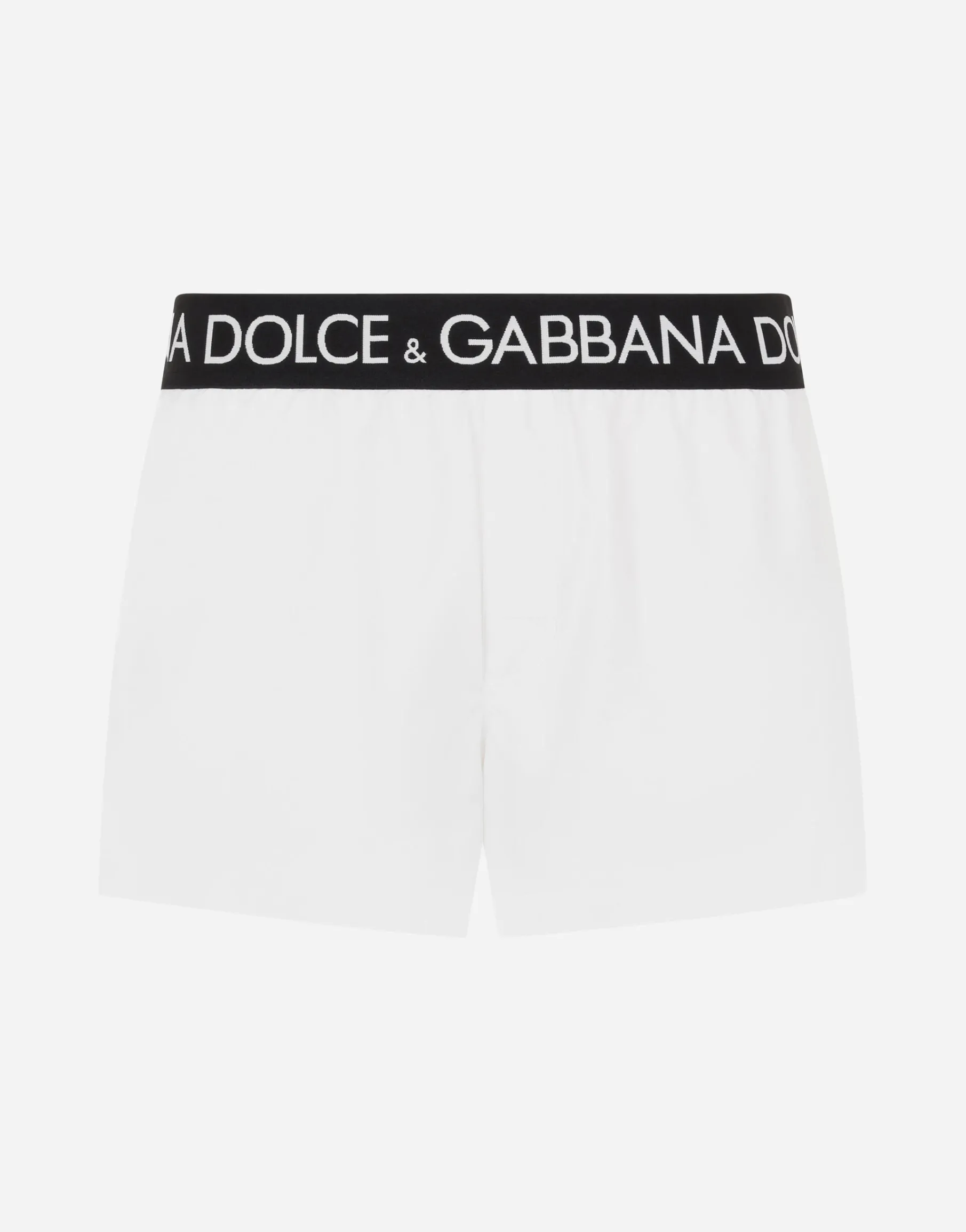 Short swim trunks with branded stretch waistband
