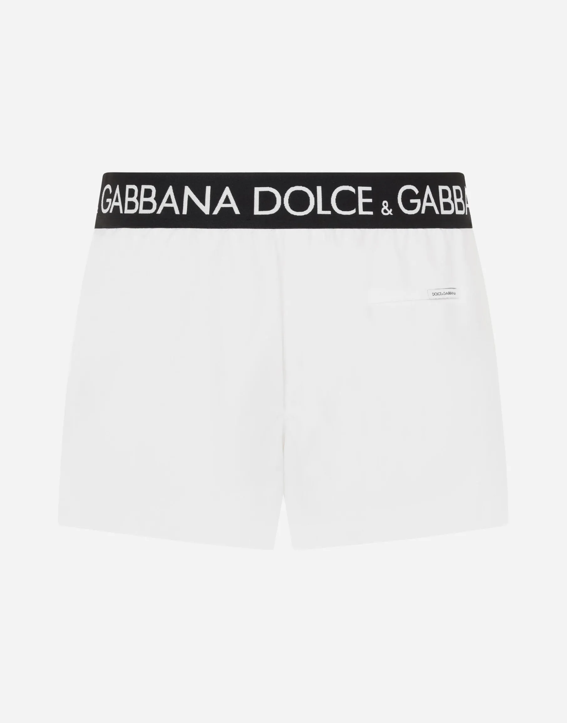 Short swim trunks with branded stretch waistband