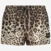 Short swim trunks with leopard print