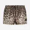 Short swim trunks with leopard print