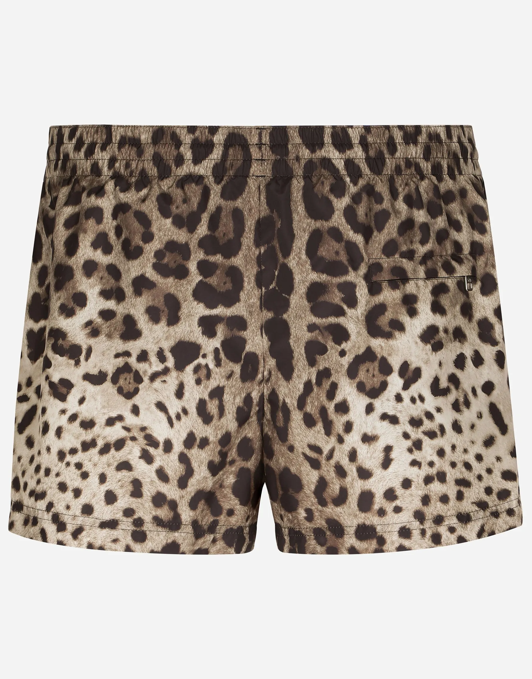 Short swim trunks with leopard print