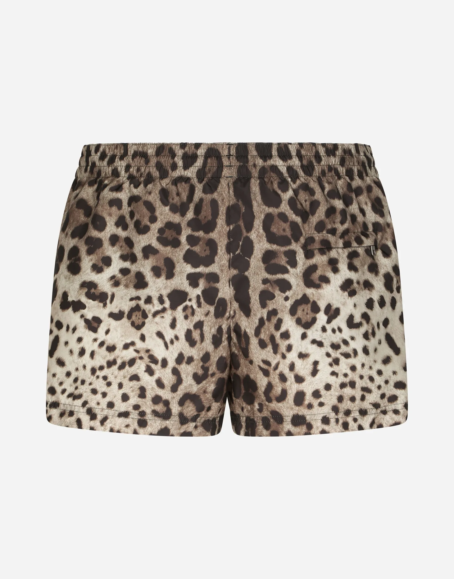 Short swim trunks with leopard print