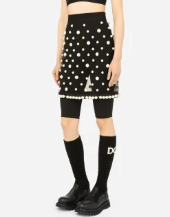 Short tulle skirt with pearl embellishment