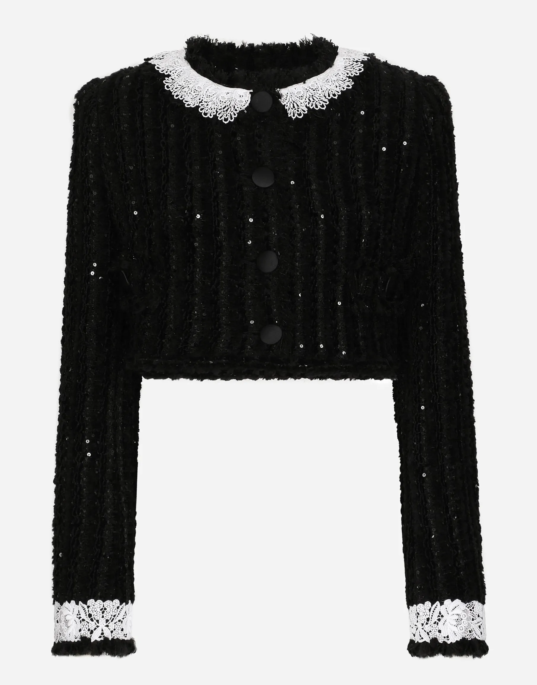 Short tweed jacket with micro-sequin embellishment