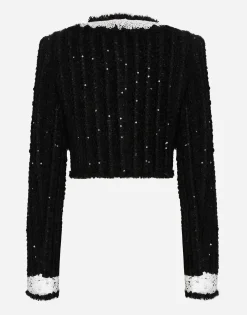 Short tweed jacket with micro-sequin embellishment