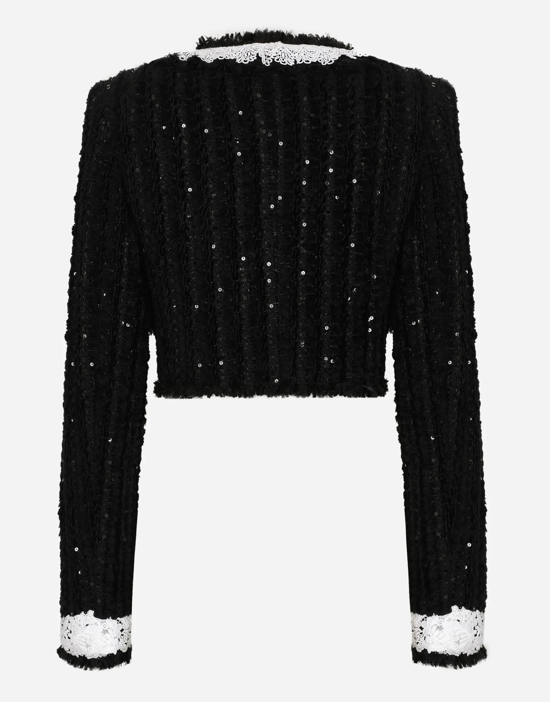 Short tweed jacket with micro-sequin embellishment