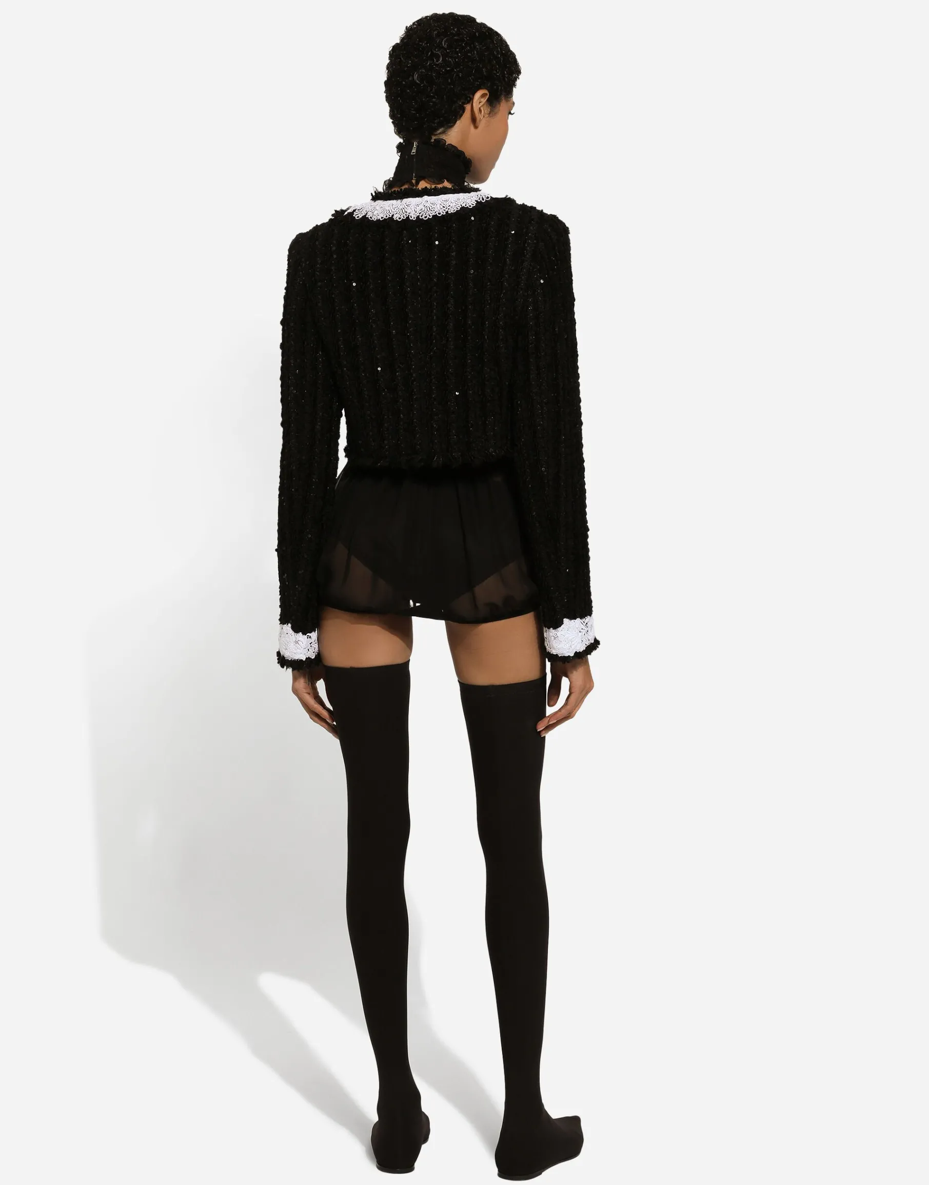 Short tweed jacket with micro-sequin embellishment