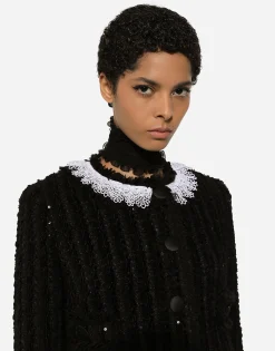 Short tweed jacket with micro-sequin embellishment