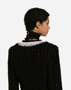 Short tweed jacket with micro-sequin embellishment