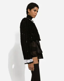 Short tweed jacket with micro-sequin embellishment