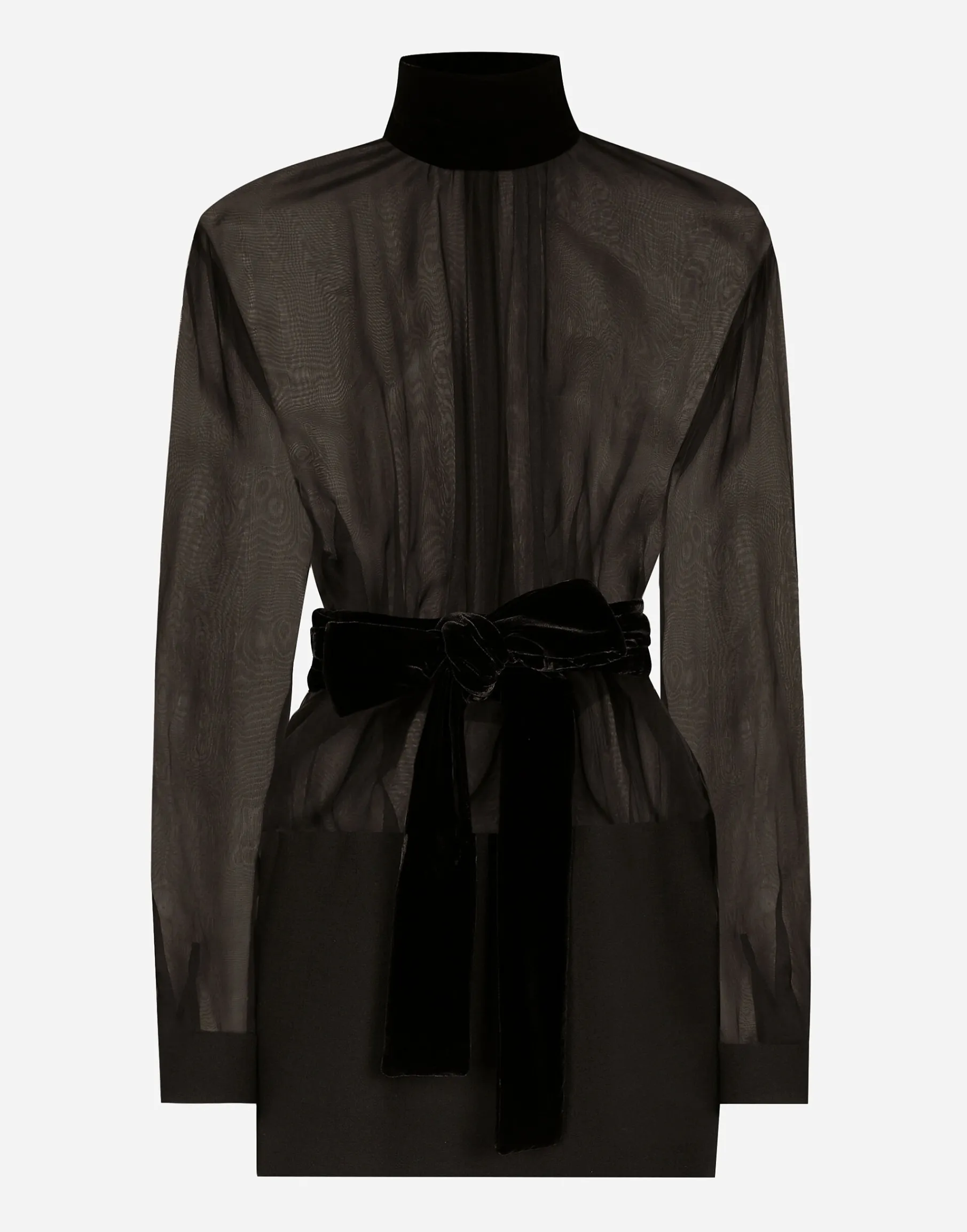 Short wool crepe and organza dress