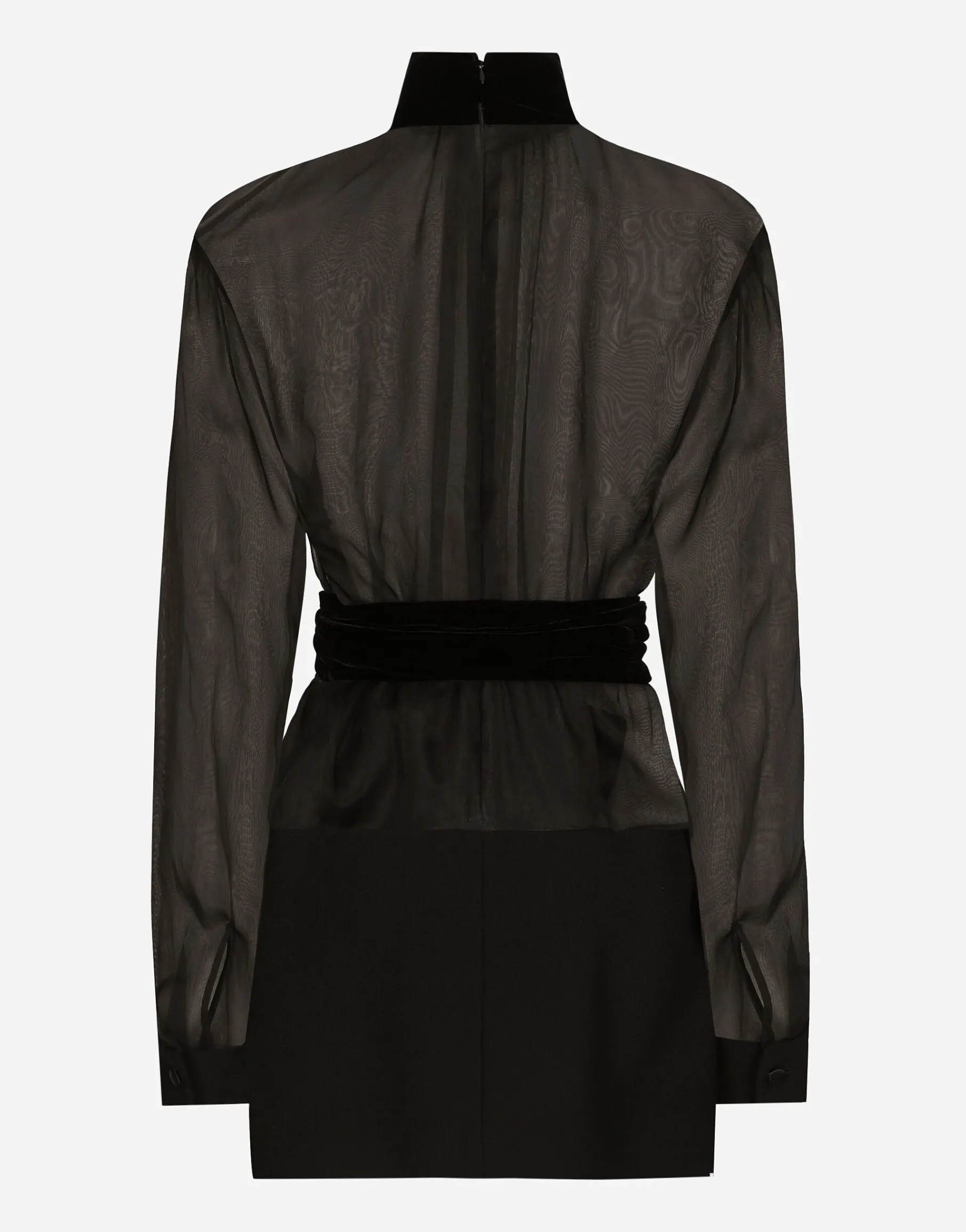 Short wool crepe and organza dress