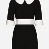 Short wool crepe dress with satin details