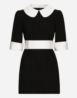 Short wool crepe dress with satin details