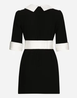Short wool crepe dress with satin details