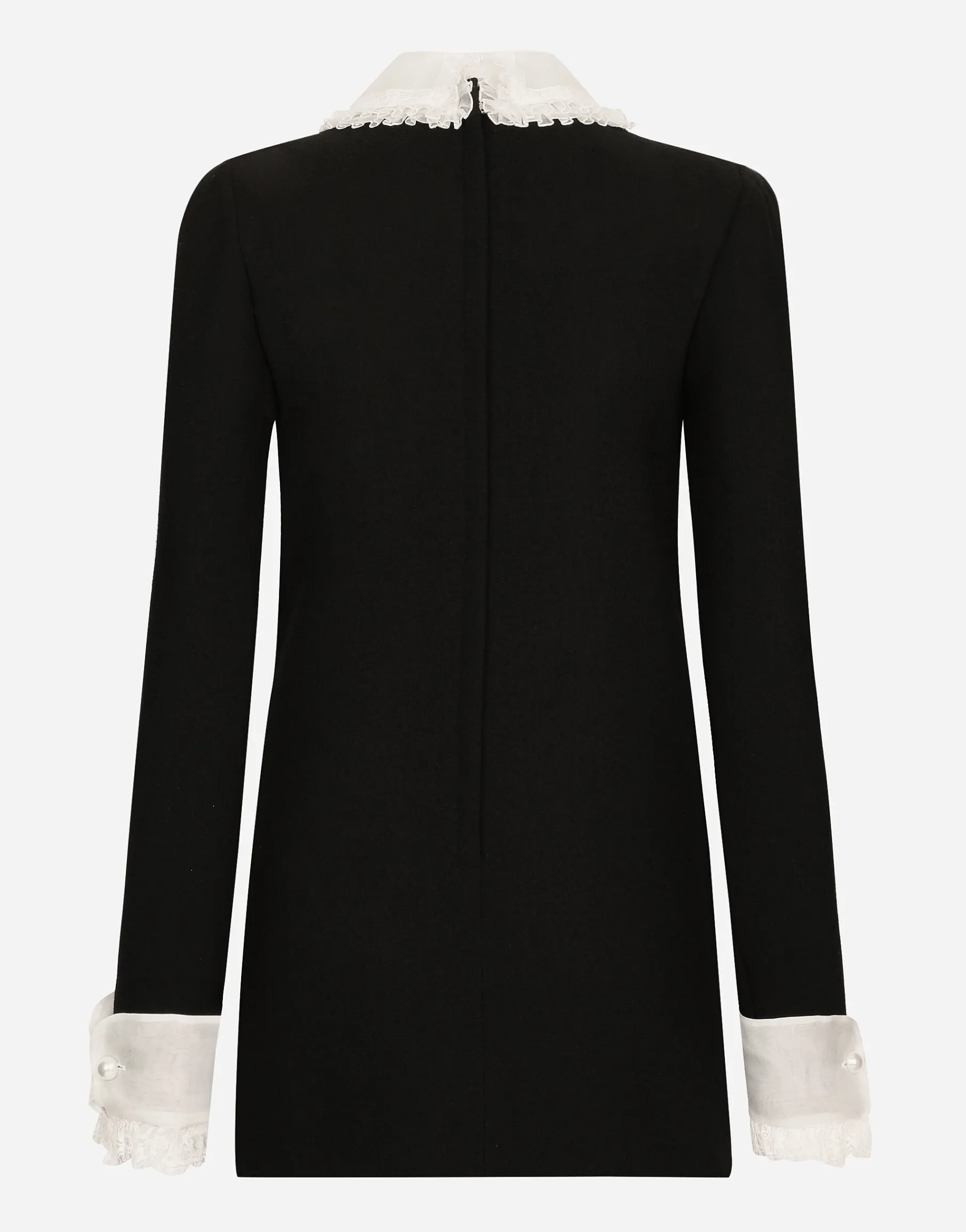 Short wool crepe dress with organza shirt front