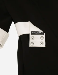 Short wool crepe dress with satin details