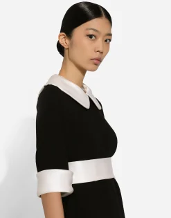 Short wool crepe dress with satin details