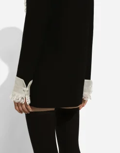 Short wool crepe dress with organza shirt front
