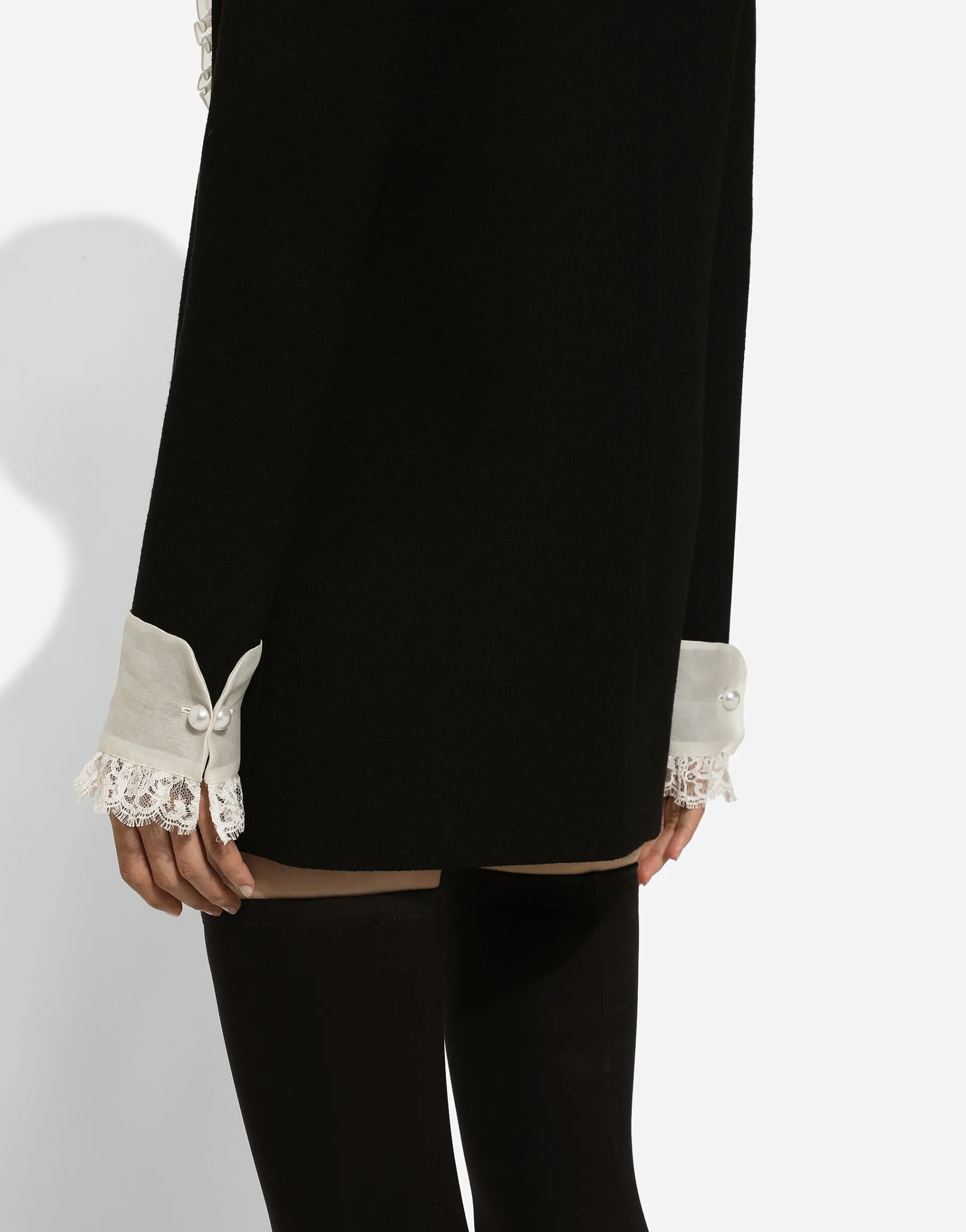 Short wool crepe dress with organza shirt front