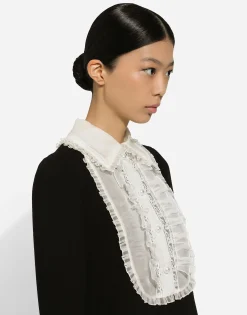 Short wool crepe dress with organza shirt front