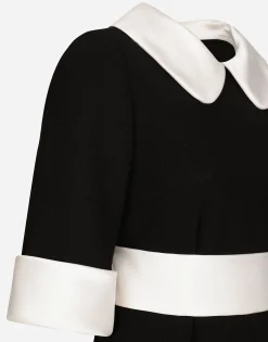 Short wool crepe dress with satin details