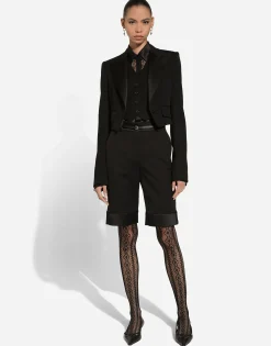 Short wool gabardine jacket with vest