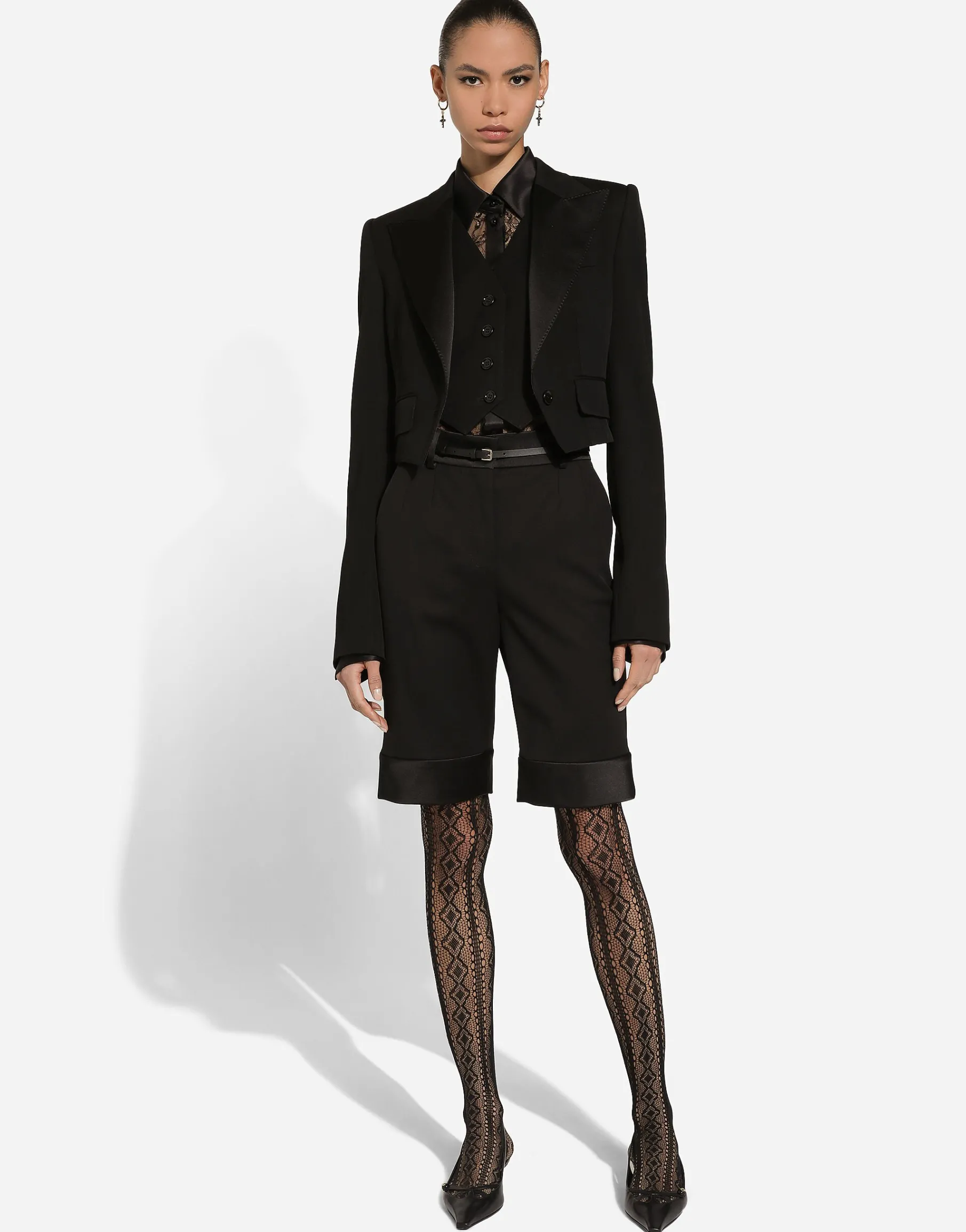 Short wool gabardine jacket with vest