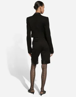 Short wool gabardine jacket with vest