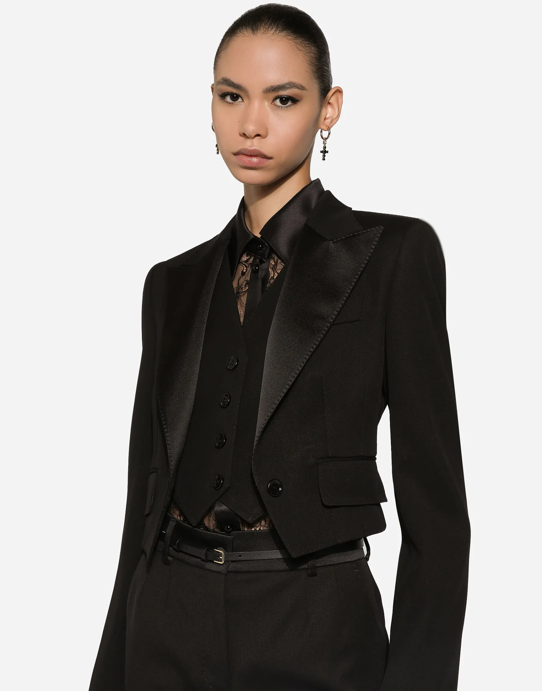 Short wool gabardine jacket with vest