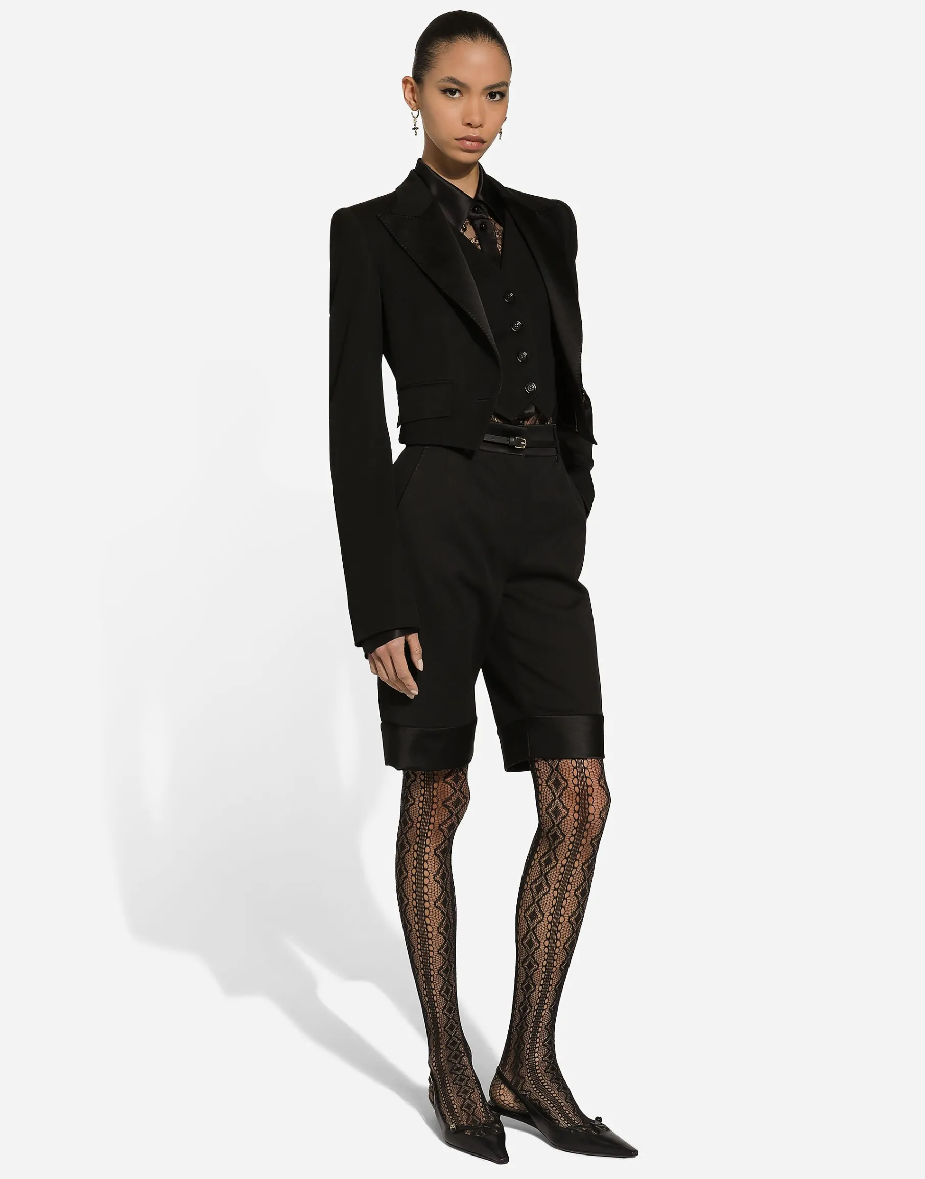 Short wool gabardine jacket with vest