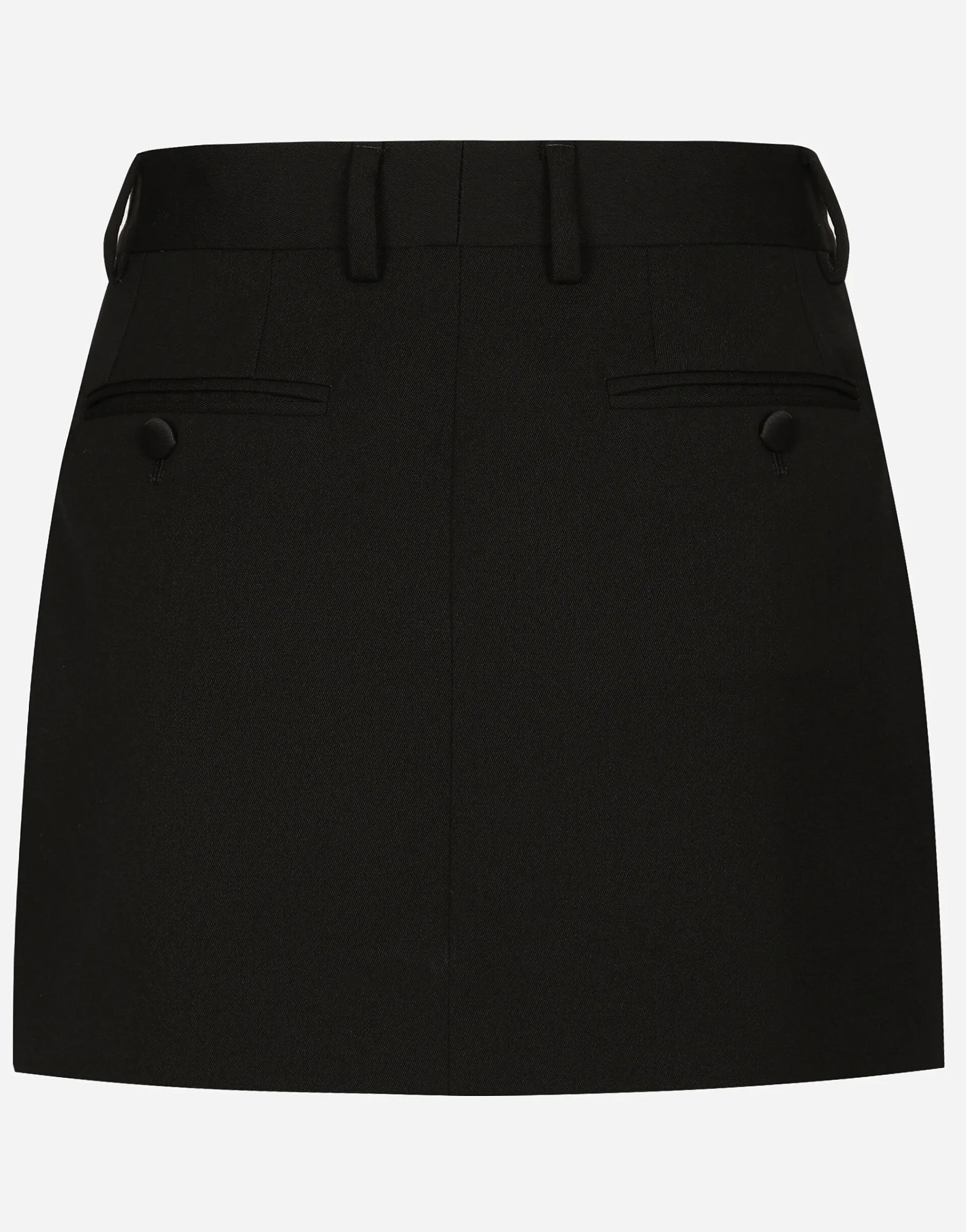 Short wool gabardine tuxedo skirt