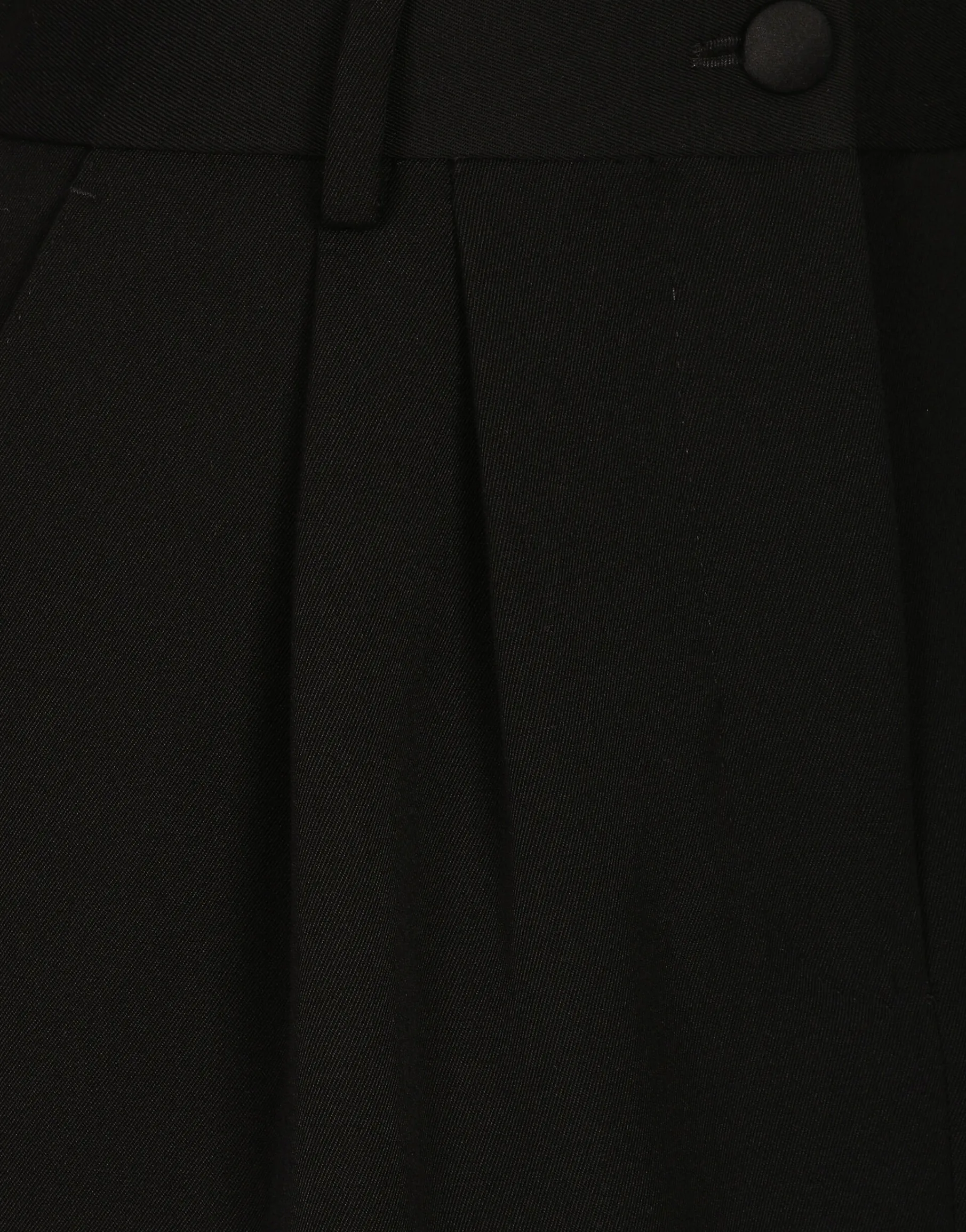 Short wool gabardine tuxedo skirt