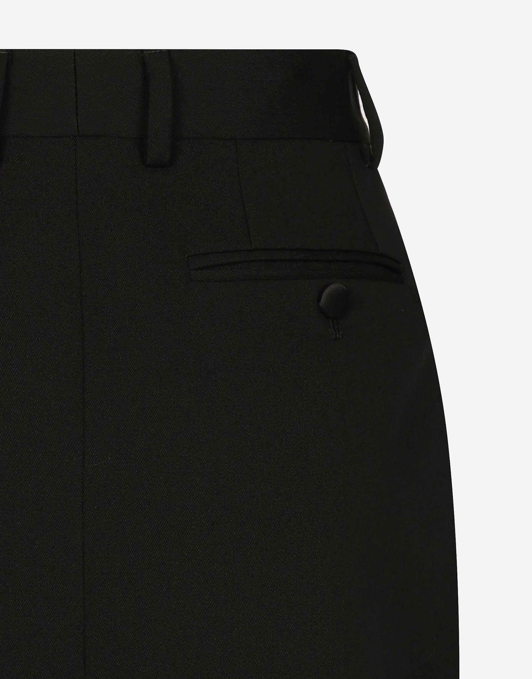 Short wool gabardine tuxedo skirt